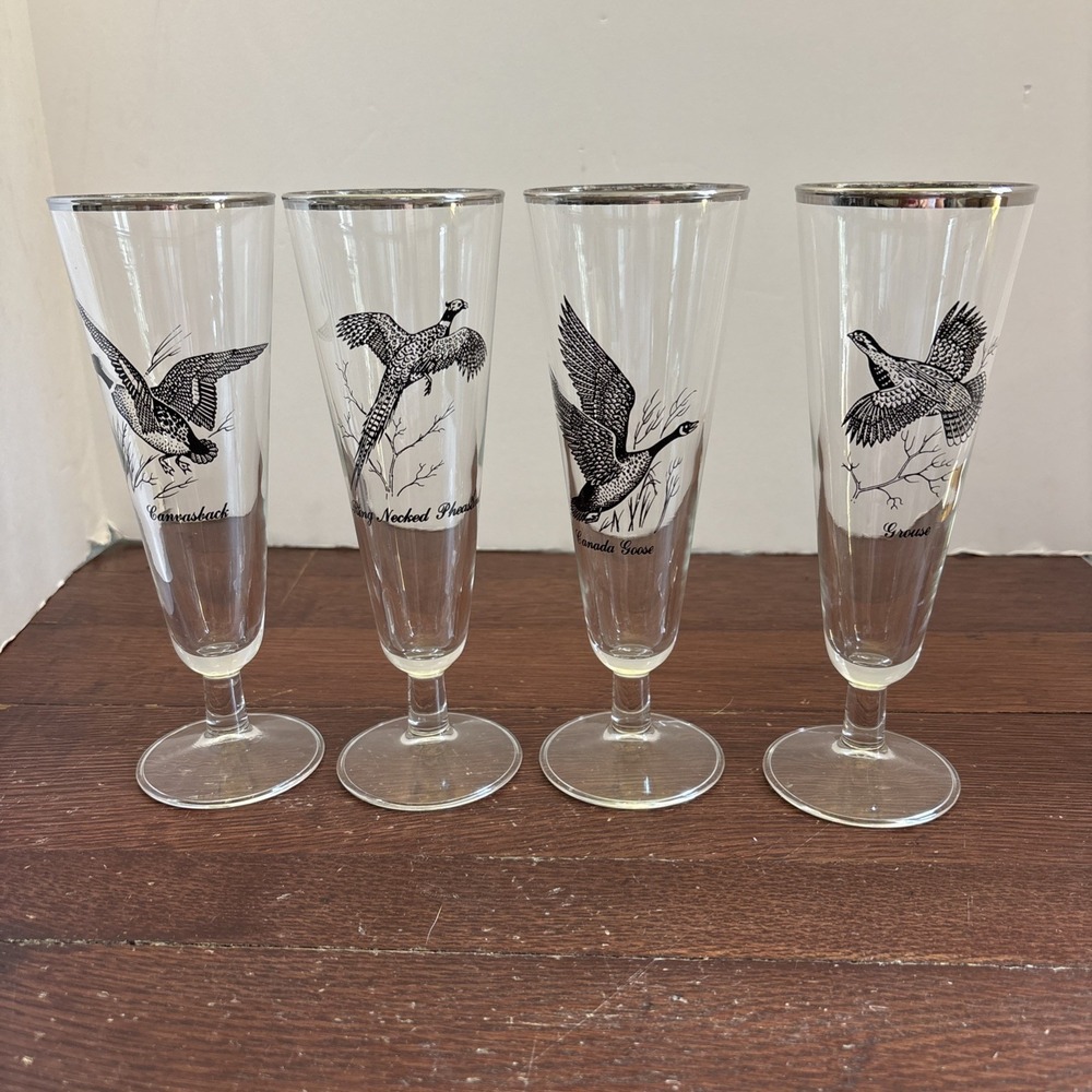 Vintage Federal Glass Sportsman Pilsner Geese Glasses Set Of 4 EUC